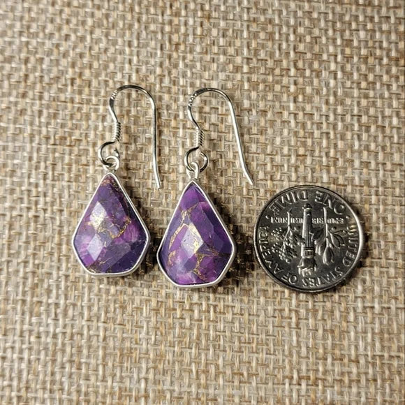 Native Copper Turquoise Gemstone Dangle Earrings Sterling Silver Boho Jewelry - Picture 2 of 4